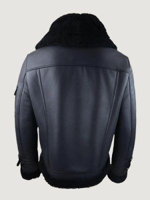 Men’s Shearling Sheepskin Coat Zipped Flying Jacket Black Winter Warm Fur