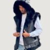 Men’s Shearling Vest- Black With Black Fox Hood - Image 2