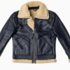 Men’s Sheepskin Aviator Shearling Flight Black Leather Jacket - Image 2