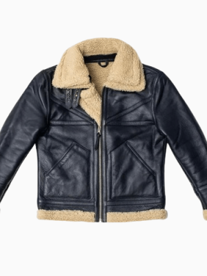 Men’s Sheepskin Aviator Shearling Flight Black Leather Jacket