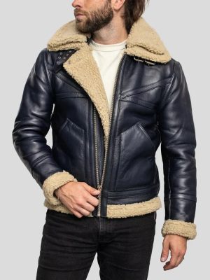 Men’s Sheepskin Aviator Shearling Flight Black Leather Jacket