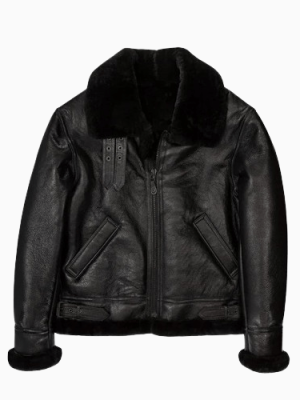 Men’s Sheepskin Flight Bomber Aviator Fur Shearling Black Leather Jacket