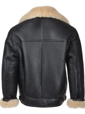 Men’s Sheepskin Flight Shearling Fur Black Bomber Leather Jacket