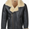 Men’s Sheepskin Flight Shearling Fur Black Bomber Leather Jacket