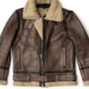Men’s Sheepskin Flying Fur Aviator Brown Shearling Leather Jacket - Image 2