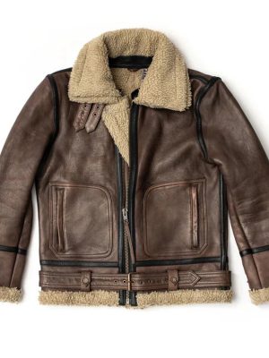 Men’s Sheepskin Flying Fur Aviator Brown Shearling Leather Jacket
