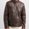 Men’s Sheepskin Leather Racer Jacket With Rib knit collar