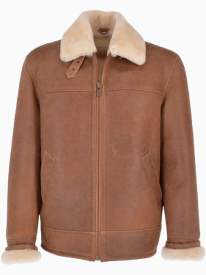Men’s Sheepskin Pilot Flight RAF Bomber Brown Leather Jacket