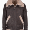 Men’s Sheepskin Pilot Fur Shearling double collar Brown Leather Jacket
