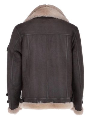 Men’s Sheepskin Pilot Fur Shearling double collar Brown Leather Jacket