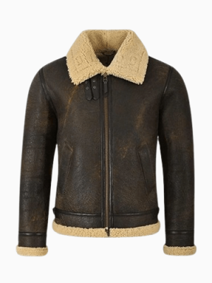Men’s Sheepskin RAF Aviator Airforce Bomber Shearling Brown Leather Jacket