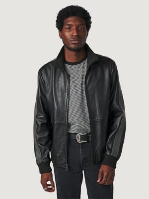 Men’s Thomas Bomber Black Leather Jacket