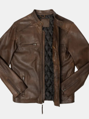 Men’s Thompson Brown Leather Moto Jacket