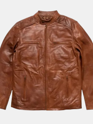 Men’s Thompson Whiskey Brown Leather Moto Jacket