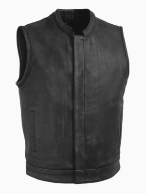 Men’s Top Rocker Motorcycle Black Leather Vest