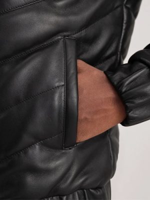 Men’s Travis Black Leather Puffer Jacket