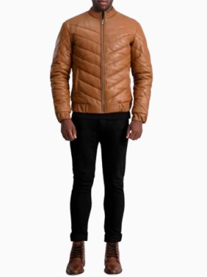 Men’s Travis Tan Brown Leather Puffer Jacket