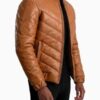 Men’s Travis Tan Brown Leather Puffer Jacket - Image 2