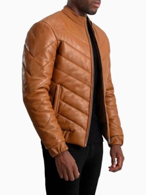 Men’s Travis Tan Brown Leather Puffer Jacket