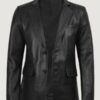 Men’s Two Button Black Leather Blazer – Notch Lapel