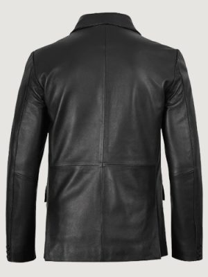 Men’s Two Button Black Leather Blazer – Notch Lapel