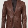 Men’s Two Button Cognac Waxed Leather Blazer – Notch Lapel