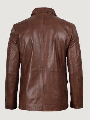 Men’s Two Button Cognac Waxed Leather Blazer – Notch Lapel
