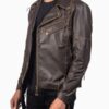Men’s Vincent Brown Leather Biker Jacket - Image 2