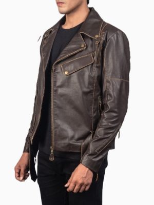 Men’s Vincent Brown Leather Biker Jacket