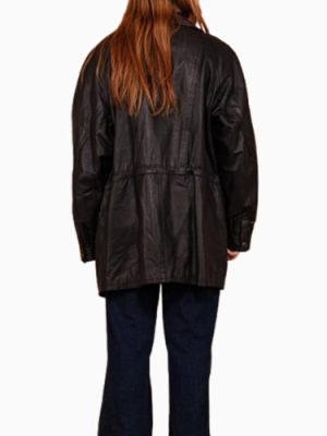 Women’s Vintage 80’s Women Black Leather Parka Coat