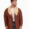 Men’s Vintage 80’s Brown Wool Collar Leather Coat