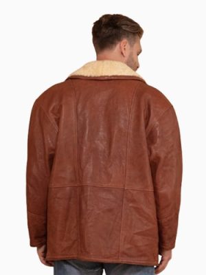 Men’s Vintage 80’s Brown Wool Collar Leather Coat