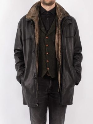 Men’s Vintage 90’s Leather Black Sherpa Coat