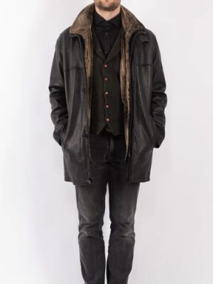 Men’s Vintage 90’s Leather Black Sherpa Coat