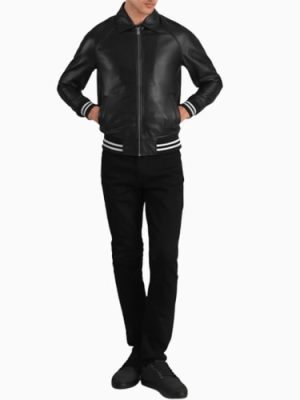 Men’s Walton Black Leather Varsity Jacket