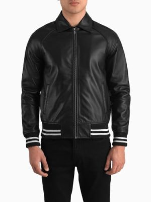 Men’s Walton Black Leather Varsity Jacket