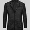 Men’s Washed and Wax Black Leather Blazer