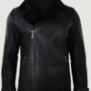Men’s Winter Sheepskin Black Mid Length Fitted Jacket