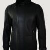 Men’s Winter Sheepskin Black Mid Length Fitted Jacket - Image 2