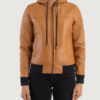 Women’s Rebella Brown Hooded Leather Bomber Jacket
