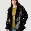 Women’s Alicia Shine Leather Oversized Black Moto Jacket