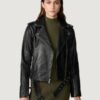 Women’s Anna Leather Black Moto With Stitching