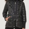 Women’s Apres Ski Crinkle Metallic Belted Black Coat With Hood - Image 2