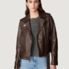Women’s Ariana Brown Leather Moto With Gold Hardware