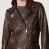 Women’s Ariana Brown Leather Moto With Gold Hardware - Image 2