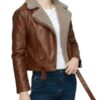 Women’s Arianna Faux Shearling Brown Biker Leather Jacket