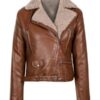Women’s Arianna Faux Shearling Brown Biker Leather Jacket - Image 2