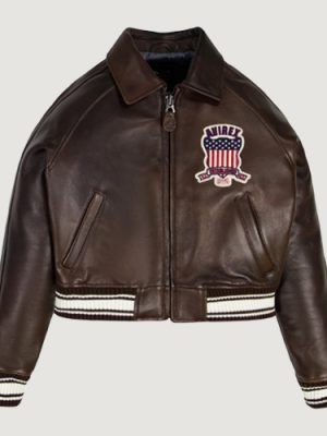 Women’s Avirex Cropped Icon Brown Bomber Jacket