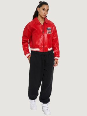 Women’s Avirex Cropped Icon Red Bomber Jacket