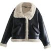 Women’s Bella A-2 Faux Shearling Black Bomber Leather Jacket - Image 2